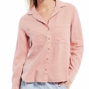 Cloth & Stone Anthropologie Linen Button Down Shirt Blush Medium Natural Fibers